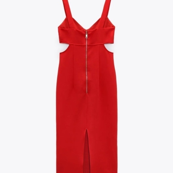 ZARA Blogger Favorite Red Cutout Strappy Bodycon Midi Dress XS NWT Valentines - Picture 14 of 16